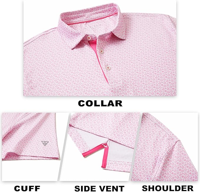 M MAELREG Mens Golf Shirt Short Sleeve Dry Fit Print Moisture Wicking Performance Patterns Collared Polo Shirt