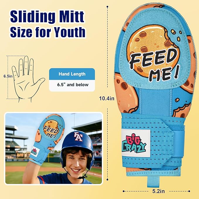 Big Crazy Baseball Sliding Mitt for Youth Sliding Mitt Glove Universal Left/Right Hand Drippy Drip Accessory Pizza Cookies