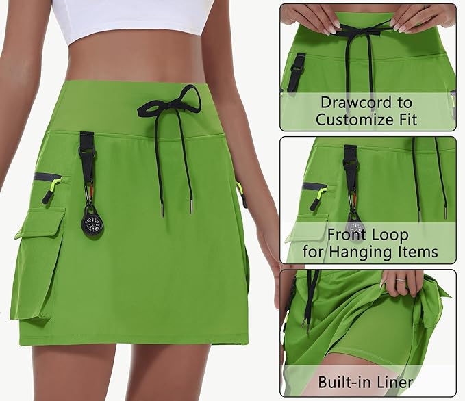 MIVEI Skorts for Woman - Hiking Cargo Skorts with Zipper Pockets, High Waisted Quick Dry Golf Workout, Dressy Casual