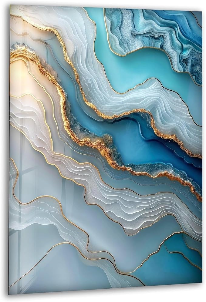 My Photostation.com Round 24'' Turquoise and Blue Alcohol ink Glass Wall Art by MyPhotostation