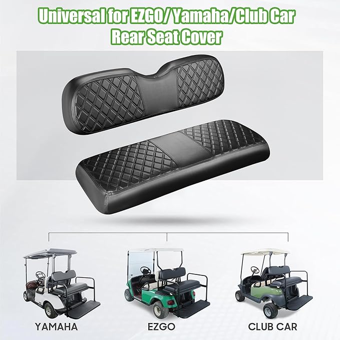10L0L Golf Cart Seat Covers for Club Car Precedent,EZGO TXT Front/Rear Seats Diamond Pattern,Vinyl Leather with Adjustable Straps and Retractable Buckle, No Stapler Needed
