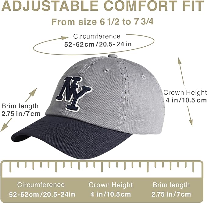 NY 3D Embroidered Cotton Dad Hat – New York Baseball Cap, Adjustable Metal Buckle Strap, Unstructured Low-Profile Style