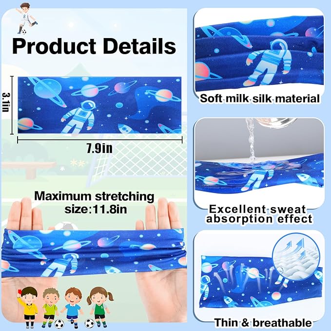 6Pcs Breathable Sports Sweatbands for Kids - Ages 4-10 Boys Girls Sweat Wicking Non Slip Elastic Hairbands, Athletic Headbands Accessories Gifts for Football Soccer Basketball Baseball Dance