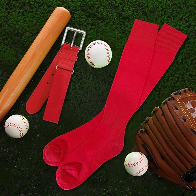 XZQTIVE 3 Pairs of Baseball Softball Socks and 1 Baseball Softball Belt Combo Set Knee-High Soccer Socks for Kids Youth Adult