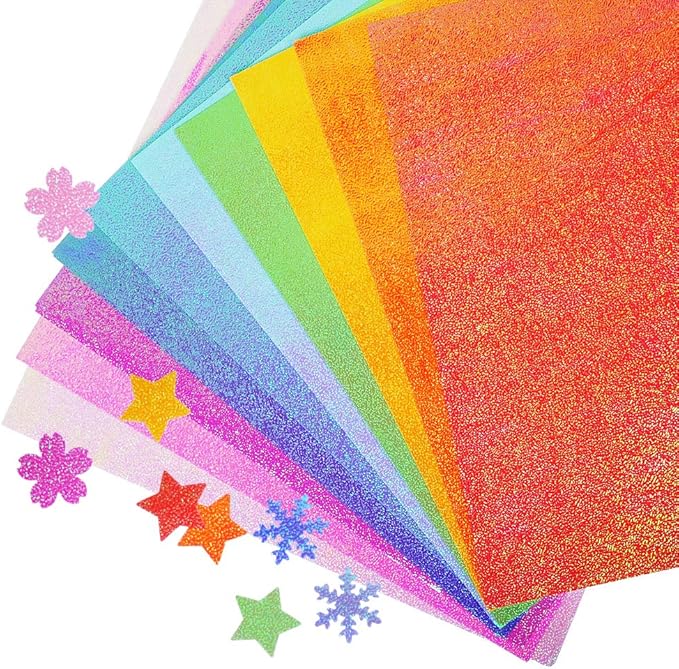 UCEC 50 Sheet Shiny Origami Paper 10 Colors Square Iridescent Origami Paper by UCEC