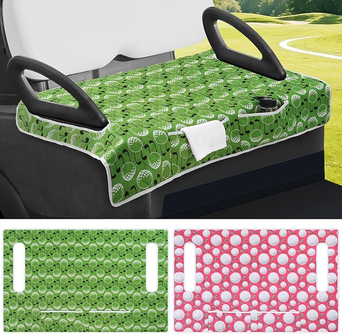 2 Pack Golf Cart Seat Covers Funny Seat Towel Blanket with 2 Large Front Pockets & Non Slip Backing Universal Fit for 2 Person Golf Cart 52" x 30"