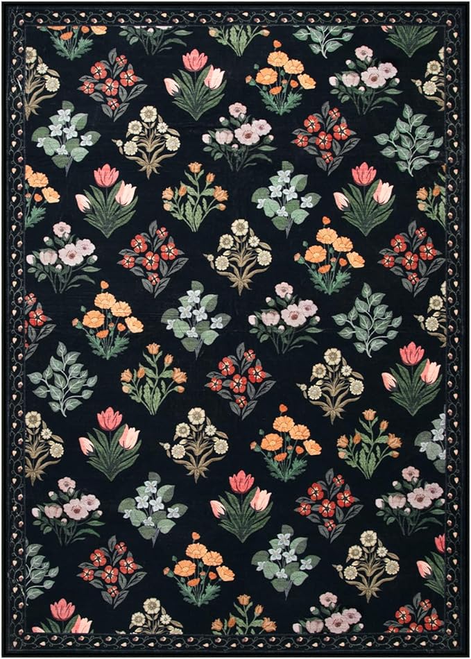 Wonnitar Floral Print Rug for Living Room, Ultra-Thin Non Slip Stain Resistant - Image 8