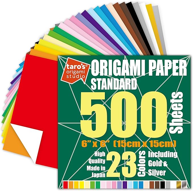 Standard 6 Inch One Sided 23 Colors 500 Sheets Square Easy Fold Premium by TAROSORIGAMISTUDIO