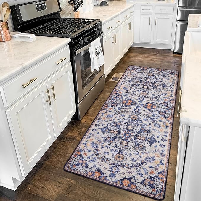 Lahome 2x6 Blue Washable Hallway Runner Rug, Bohemian Floral Medallion Kitchen - Image 3
