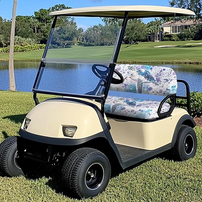 Suobstales Golf Cart Front and Rear Seat Cover Set for EZGO TXT RXV & Club Car DS 2 Passenger, Washable Bench Seat Covers Kit