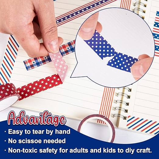Whaline 12 Rolls 4th of July Washi Tape Patriotic Stars Stripes Washi Masking - Image 3