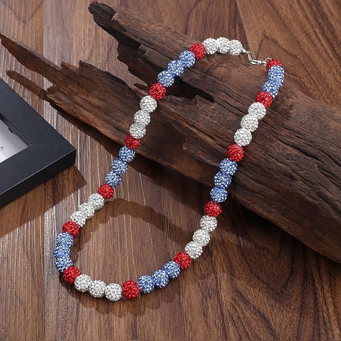 QINJIEJIE Baseball Necklace for Men Glitter Bling Rhinestone Beaded Collection Necklace for Women 16/18in Inspired Sports Jewelry Baseball Chain Cool Gifts for Baseball Players Team Lovers