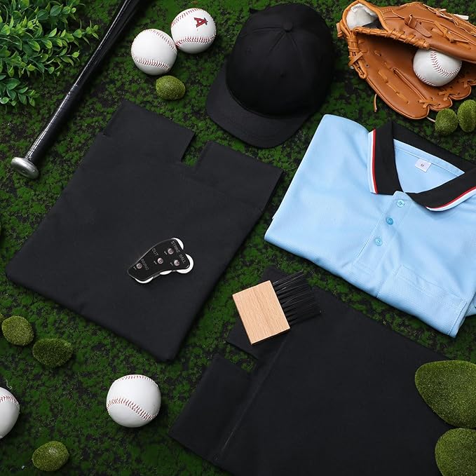 6 Pcs Baseball/Softball Umpire Accessories Set Including Umpire Shirt Hat Indicator Brush Ball Bag for Men Referee