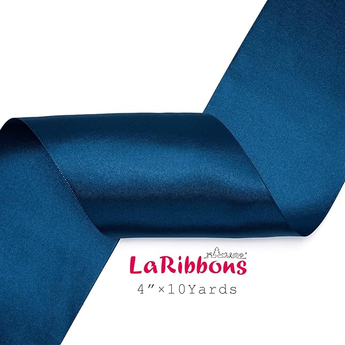 LaRibbons Navy Satin Ribbon 4 Inch 10 Yards Double Faced Luxury Dark Blue Silk - Image 5
