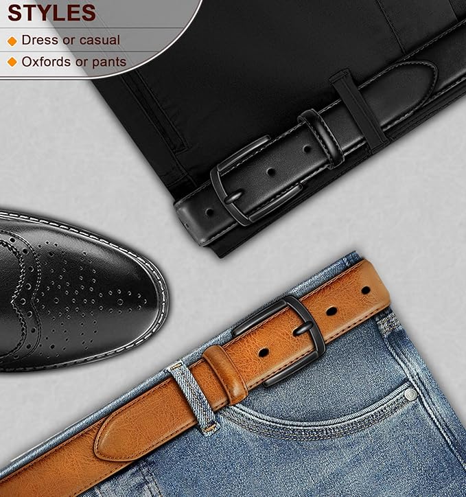 KEMISANT Men Belt 2Pack – Genuine Leather Belt for Men Dress Casual Golf Jeans 1 3/8"