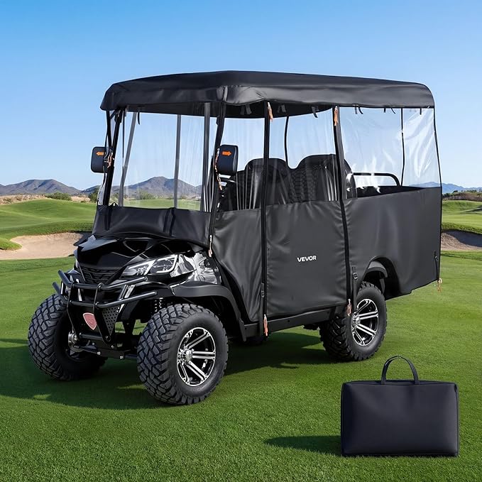 VEVOR Golf Cart Cover, Visible Full-Enclosure 2+2/4 Passenger Golf Cart, 600D Waterproof Oxford Fabric Club Car Cover Fits Most Carts Club Car, Yamaha, EZGO, Honda, PVC Coating & Windproof Hook Design