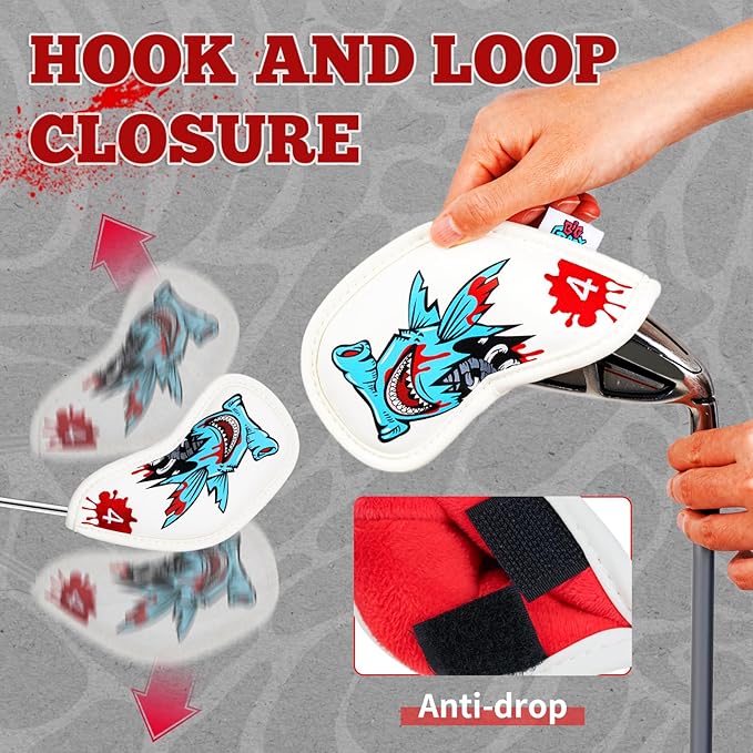 Big Crazy Golf Head Covers, Golf Club Covers Funny, Driver Headcovers, Golf Club Covers, Fairway Woods Head Covers, Hybrids Headcover, Putter Cover with Soft Lining for Golf Gift Hammerhead Sharks