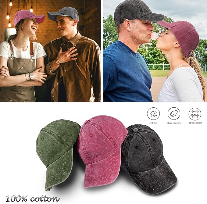 3 Pack Washed Plain Vintage Baseball Cap Cotton Adjustable Twill Bulk Low Profile Classic Dad Hat for Men/Women