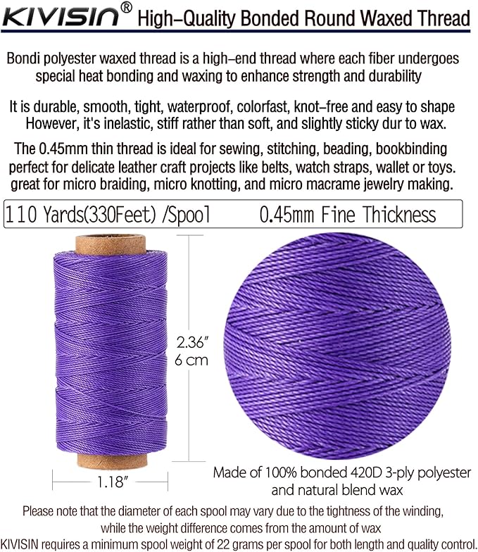 12 Multicolor Round Waxed Thread, 0.45mm Thin and Stiff Wax Strings, 110 - Image 3