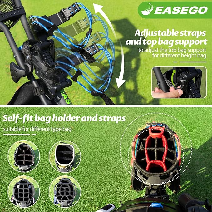 Golf Push Cart 3 Wheel : Golf Bag Cart Foldable with Phone Holder/Cup/Umbrella Holder Compact Golf Pull Carts Quick Fold Golf Caddy Push Carts with Large Wheelbase for Different Terrain