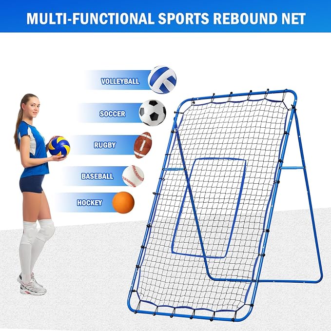 Volleyball Baseball Rebounder Net, Softball Rebounder Pitchback Net Quick Adjustments, Quick Adjustments Lacrosse Bounce Back Practice Equipment, Ideal for Outdoor Indoor and Backyard Training