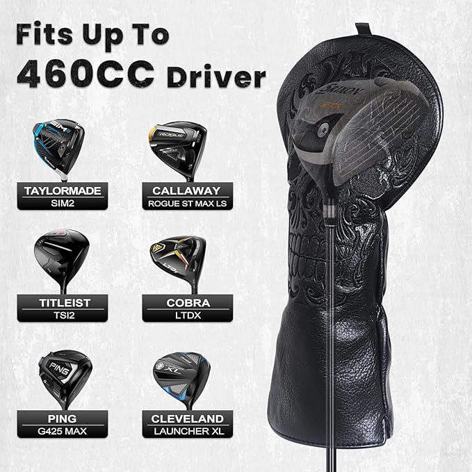 Craftsman Golf Skull Skeleton Black Golf Club Head Covers Headcover for Woods Driver and Hybrids Irons