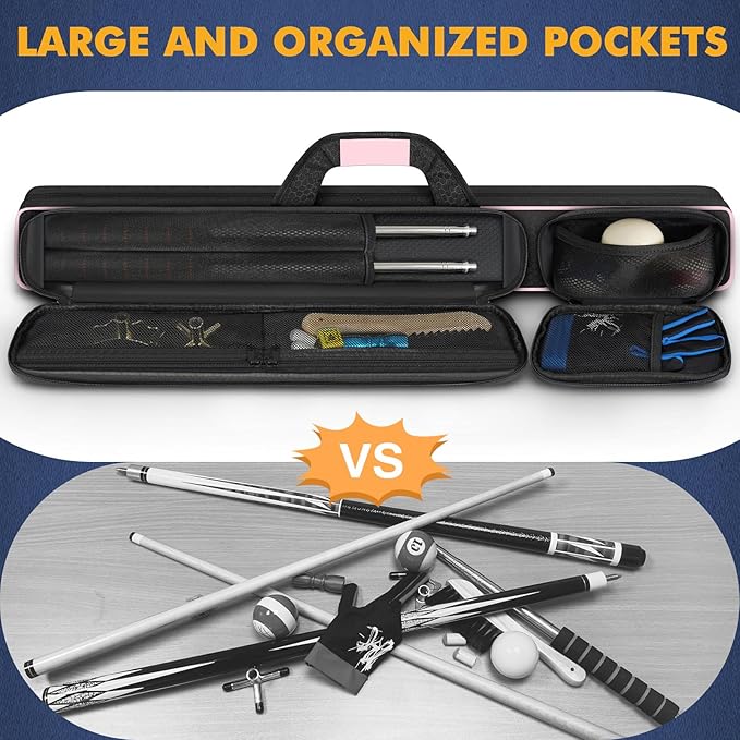 PEKREWS Pool Cue Case, Pool Stick Case 2x2 Holds 2 Sticks with 2 Accessory Zipper Pockets, Sturdy Polyester Pool Cue Carry Bag with Shoulder Strap Handle, Soft Billiard Cue Sling Bag for Men and Women