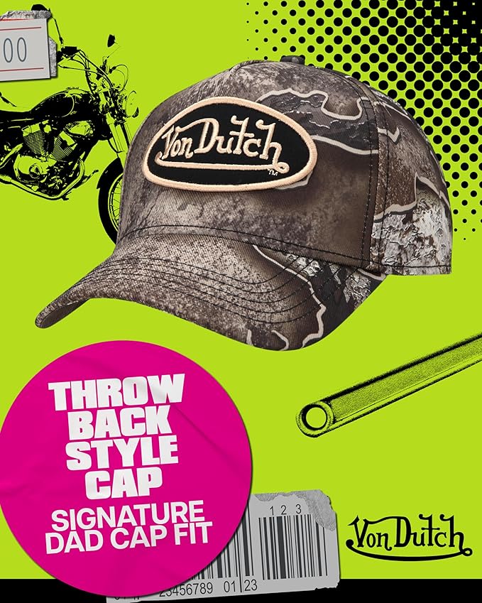 Von Dutch Men & Women’s Baseball Cap - Adjustable Snapback Canvas Hat with Curved Brim Structured Logo Patch Vintage Style