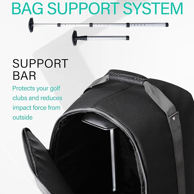 GoHimal Golf Travel Bag with Adjustable Support Rod, 900D Heavy Duty Oxford Fabric Golf Travel Case for Airlines with Wheels