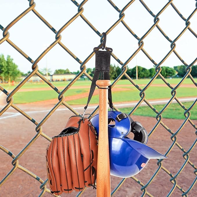 Deekin 2 Pcs Baseball Softball Gear Hanger 3 in 1 Dugout Organizer Bat Holder with Glove Clip and Helmet Hook for Fence Bag Water Bottle Hiking Camping (Black)
