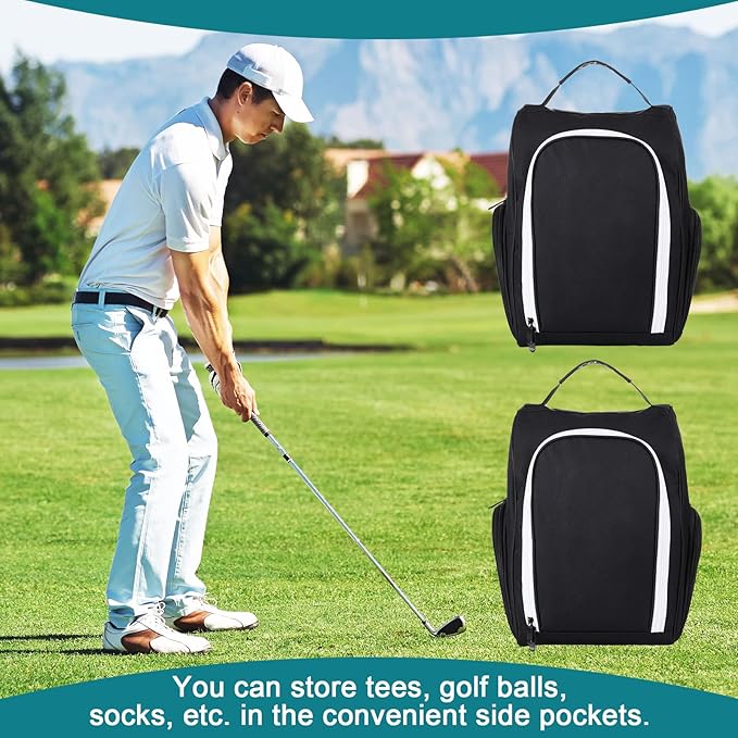 Funtery 2 Pcs Golf Shoe Bag for Travel Zippered Sports Shoe Carrier Tote Bags Golf Accessories with Ventilation Outside Pocket for Balls Tees Socks Accessories Men Women