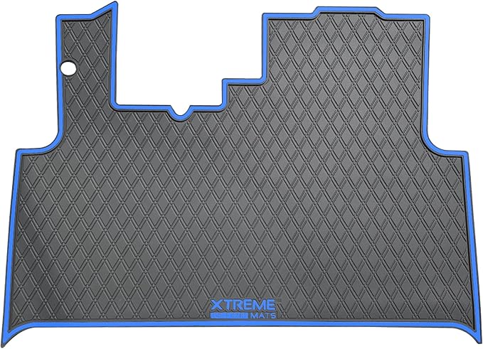 Xtreme MATS Rubber Floor Mat Liner for Golf Carts - Fits E-Z-GO 2022.5-2023.5 RXV/Valor Models with Hanging Pedals Including RXV Elite, RXV Freedom, Valor - Diamond Design Flooring Cover (Blue Trim)