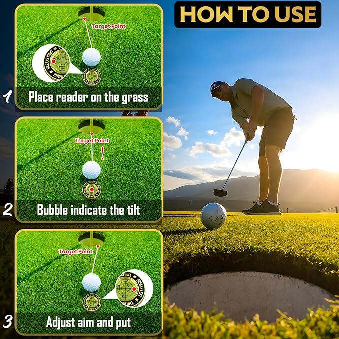 GOLD'N GOLF Pro Golf Green Reader, Level Golf Accessories for Men and Women, Golf Ball Marker, Putting Green Reading aid, Beautiful Gift for Golf Lovers