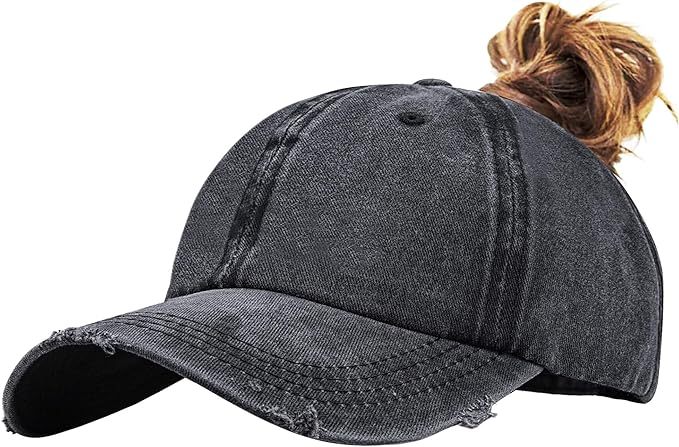 Eohak Ponytail Baseball Hat Distressed Retro Washed Womens Twill