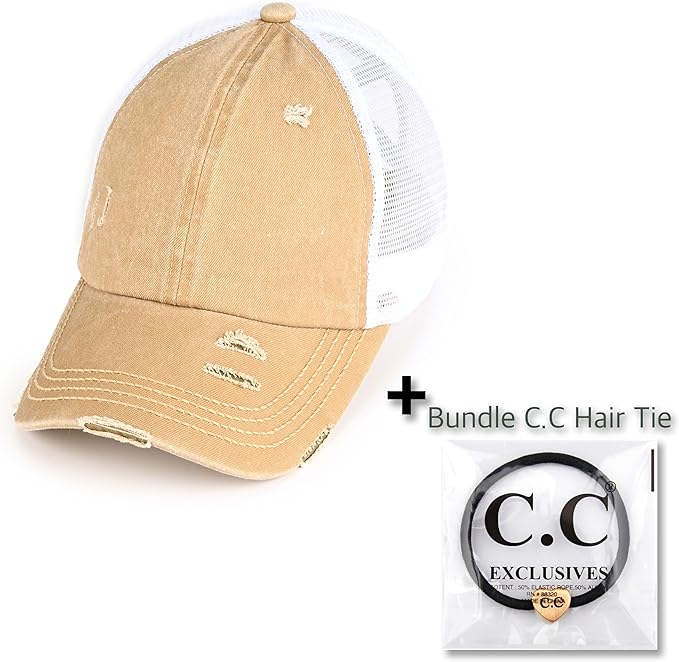 C.C Ponycap Messy High Bun Ponytail Adjustable Glitter Mesh Trucker Baseball Cap