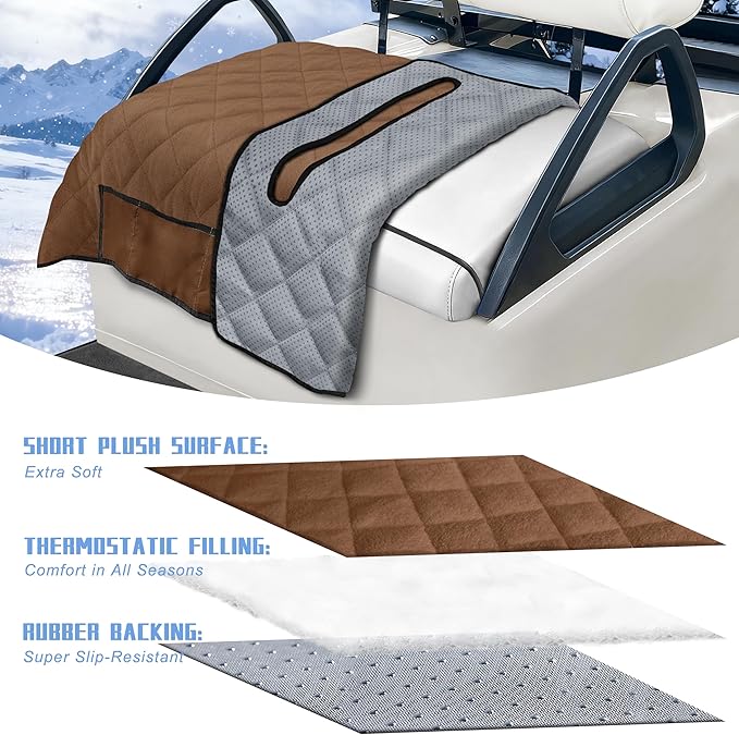YOKYHOM Golf Cart Seat Covers with 4 Front Pockets, Thick Seat Towel Blanket with Non-Slip Backing, Fits EZGO, Club Car, Yamaha and More 2 & 4 Passenger Golf Carts, Dark Brown