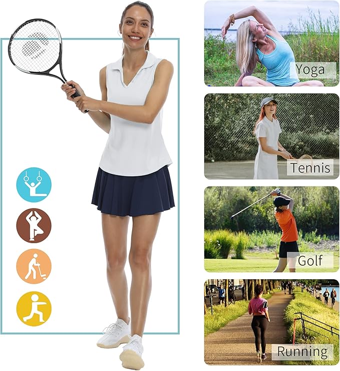 LastFor1 Women's Sleeveless Polo Golf Shirts Quick Dry 50+ UV Protection V-Neck with Collar Lightweight Tennis Tank Tops