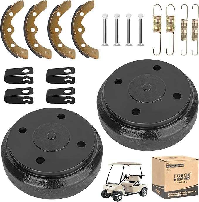 10L0L Golf Cart Brake Drums & Brake Shoes Spring Kit for Club Car DS 1995-Up and Precedent 2004-Up Gas and Electric Golf Carts, Replace OEM 101791101 1018232-01 10603 1011466/10181630