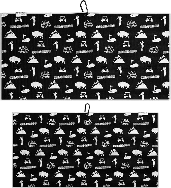 Pin Hunters Colorado-Themed Microfiber Golf Towel | Premium Waffle Towel with Clip | Large 31"×15.5" Towel for Golf Bags | Accessories for Men | Fun Gift for Husband | USA Pride