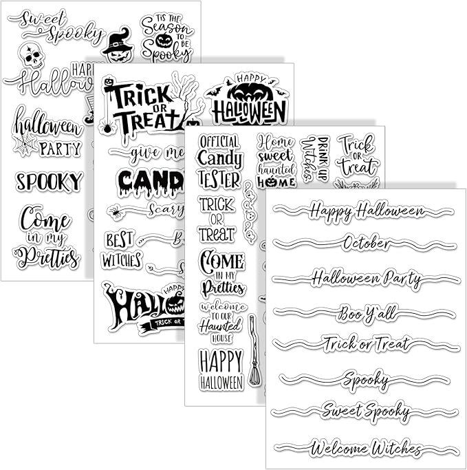 Whaline 4 Sheets Halloween Clear Stamps Greeting Words Pumpkin Bat Silicone by Whaline