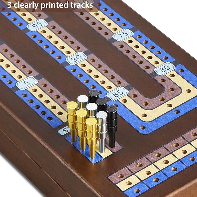 Foldable Wooden Cribbage Board Game Set, Portable Travel 3 Track Cribbage Board - Image 7