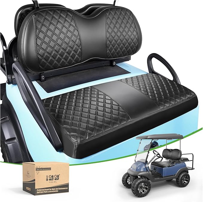 10L0L Golf Cart Seat Covers for Club Car Precedent,EZGO TXT Front/Rear Seats Diamond Pattern,Vinyl Leather with Adjustable Straps and Retractable Buckle, No Stapler Needed