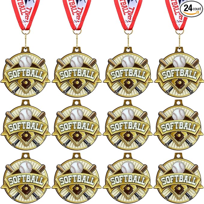 Ecation Medals with Neck Ribbons Soccer Awards Medals Baseball Team Awards Softball T-Ball Flag Football Trophy for Kids Sports Competitions Celebration Gift