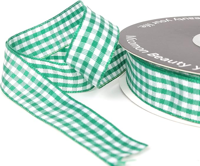 Green Gingham Plaid Checked Ribbon 25 Yards Each Roll 100% Polyester - Image 8