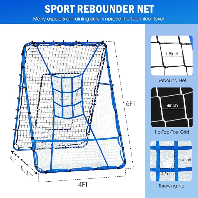 Volleyball Baseball Rebounder Net, Softball Rebounder Pitchback Net Quick Adjustments, Quick Adjustments Lacrosse Bounce Back Practice Equipment, Ideal for Outdoor Indoor and Backyard Training