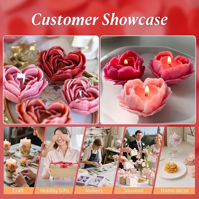 2Pcs Heart Flower Candle Wax molds Silicone Shapes - Image 2