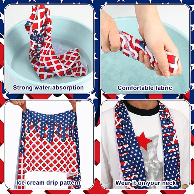 Breling 12 Pcs American Flag Cooling Towels 40"x12" Ice Cooling Towels Microfiber Sweat Rags Absorbent Washcloth Sport Team Gifts for America Semi Quincentennial Gym Coach Gift Sport Party Favors
