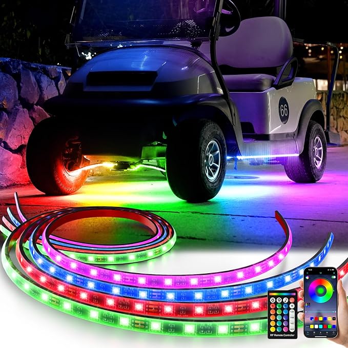 Golf Cart LED Underglow Light Kit, Golf Cart RGB Underbody Light Strip with APP&Remote Control, Multi-Mode, Music Sync, IP68 Waterproof, 9-16V Golf Carts Lighting Strip for Club Car EZGO YAMAHA