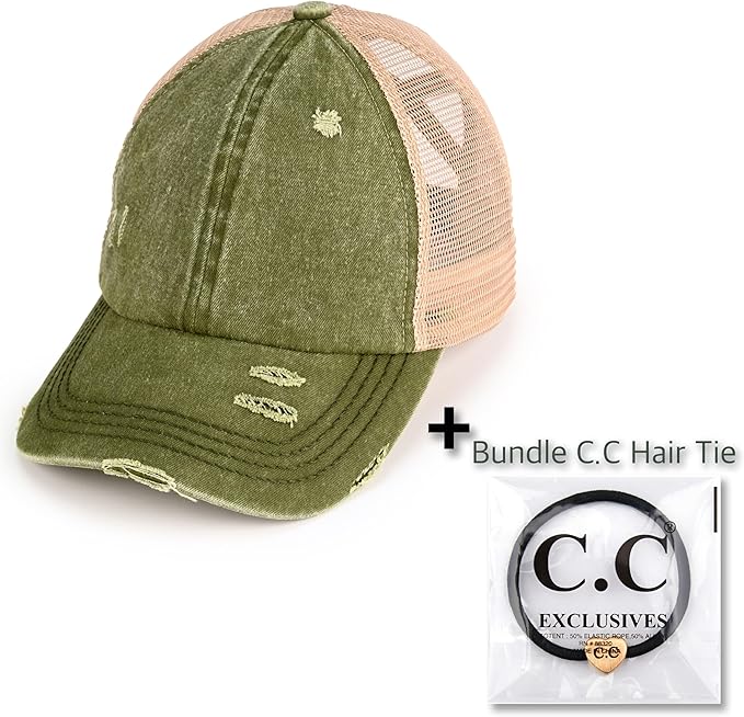 C.C Ponycap Messy High Bun Ponytail Adjustable Glitter Mesh Trucker Baseball Cap