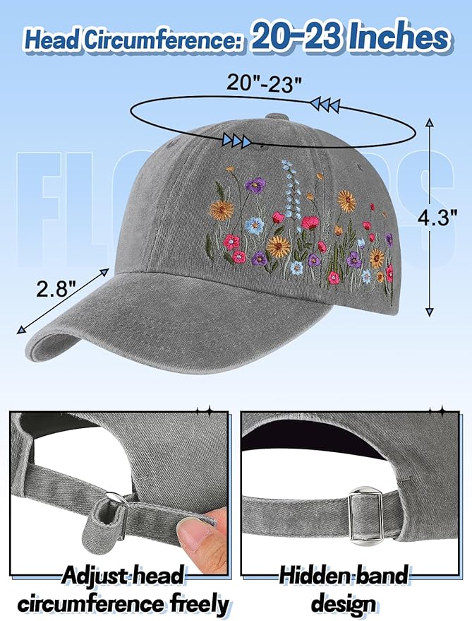 Biggun Trendy Embroidered Baseball Cap for Girls Women Men - Adjustable Soft Breathable Hats for Casual Wear
